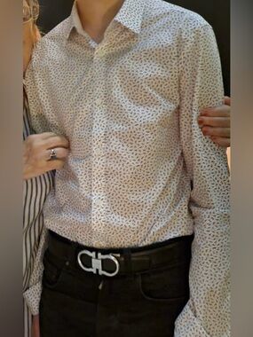Galeries Lafayette Floral Button Down Shirt Mens S Slim Fit White Red